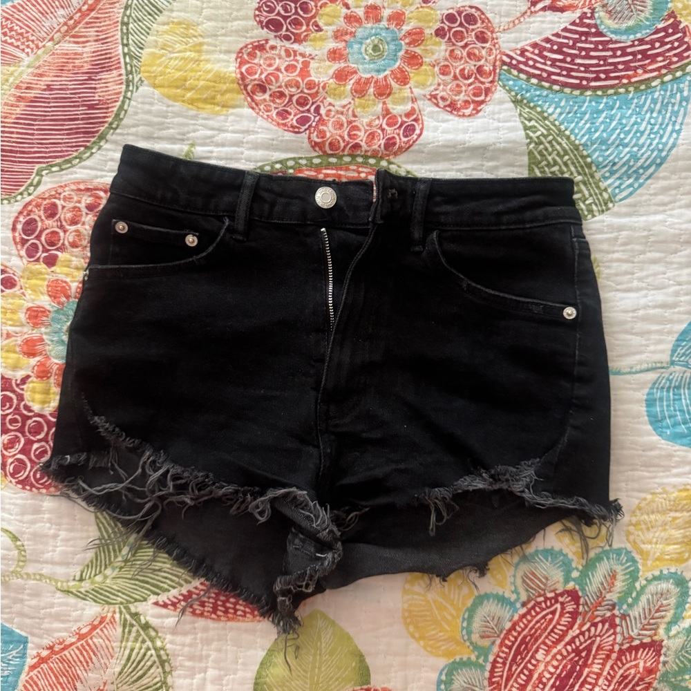 Black Frayed Denim Shorts